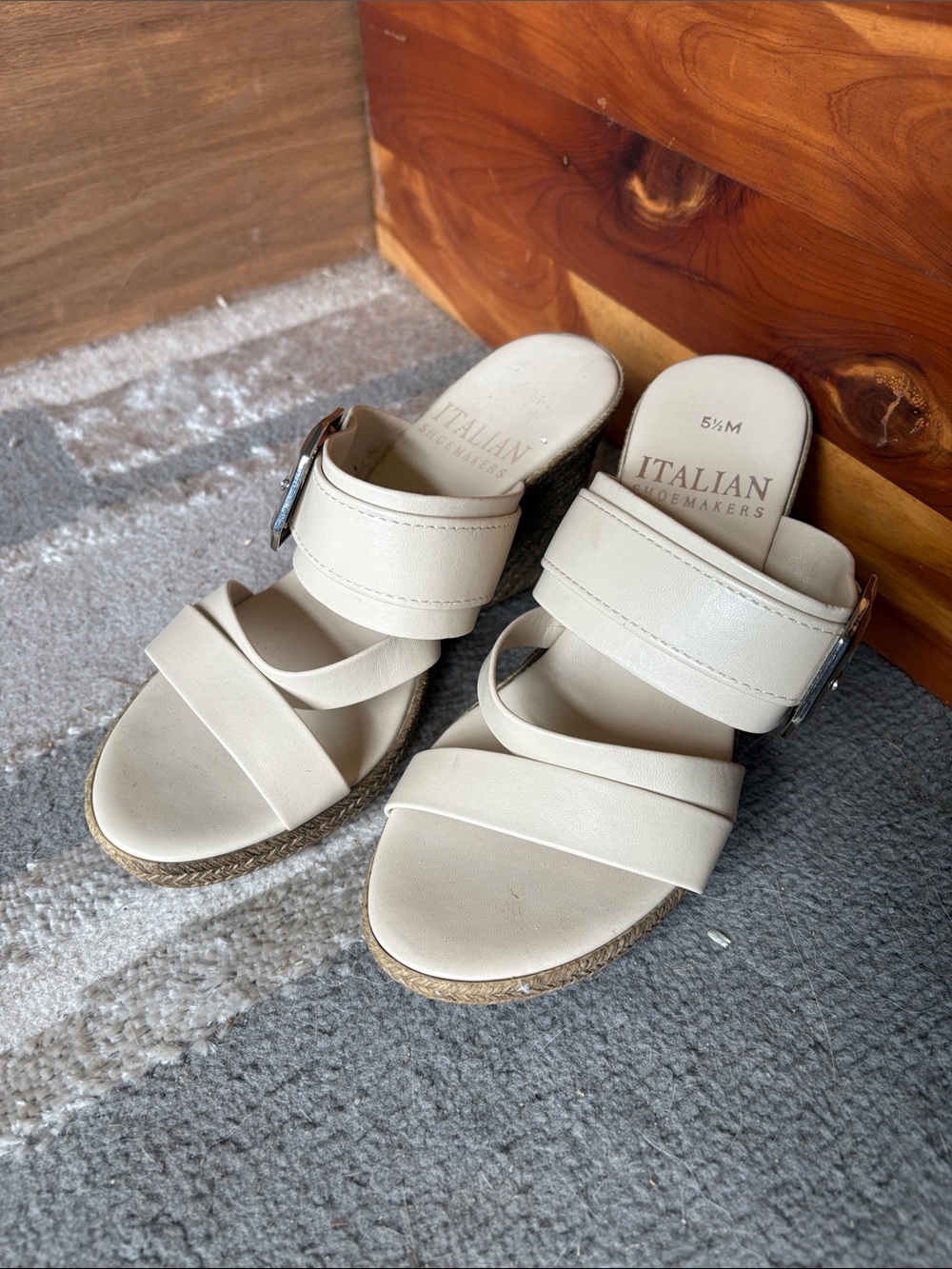 Italian Shoemakers Cream Strappy Espadrille Slide Sandals